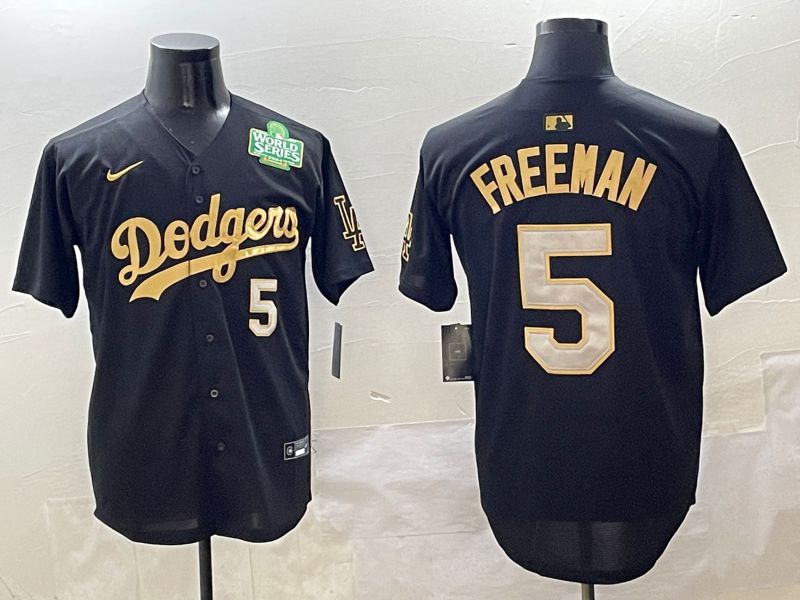 Men Los Angeles Dodgers 5 Freeman Black Gold Nike 2025 MLB Jersey style 42511